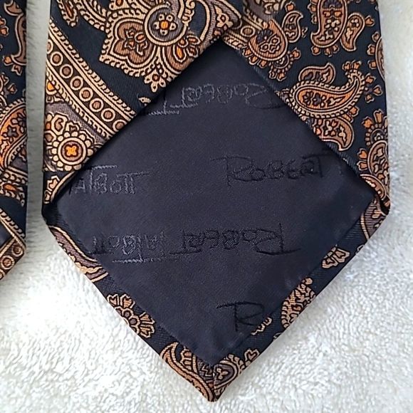 Vintage Robert Talbott Hand Sewen 100% Silk Neck Tie Paisley Brown Black Italian - Picture 5 of 13
